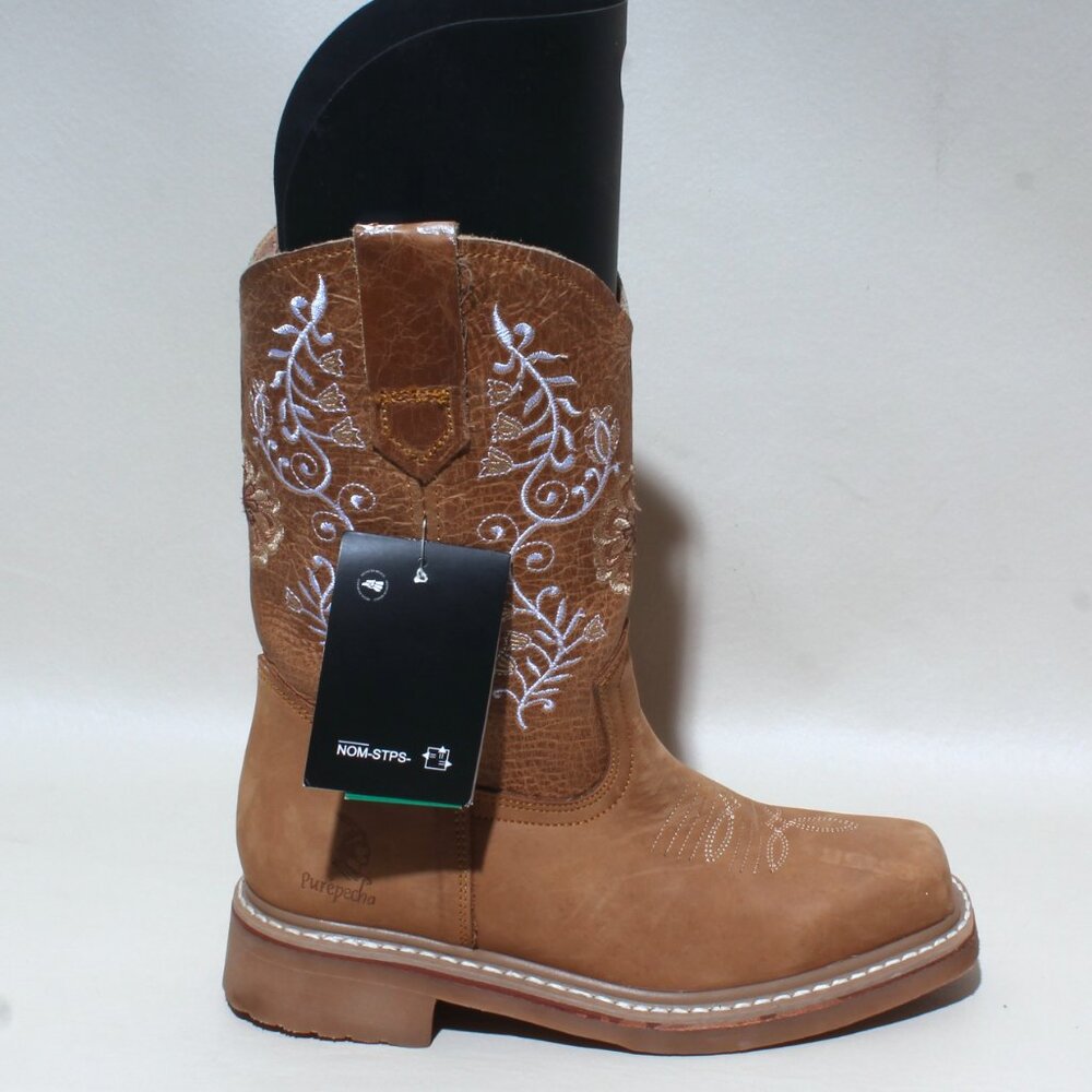 Womens Purepecha Boots Size 5.5 Brown Leather Pull On Mid Calf Cowgirl Western - Picture 2 of 8